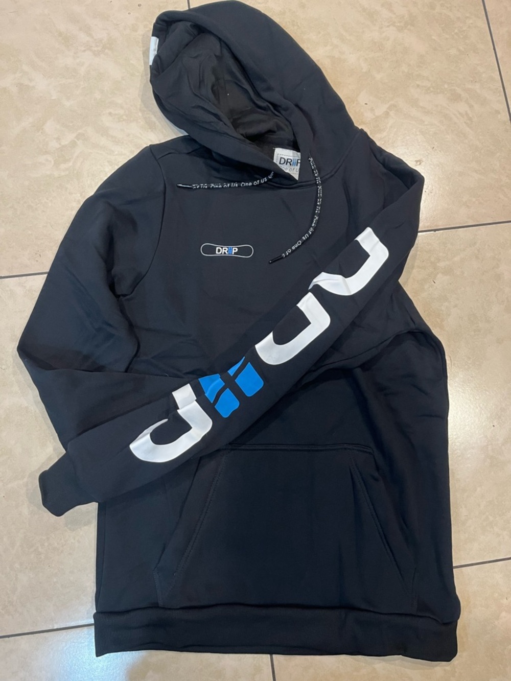 DRIiP Black Hoodie with White & Blue Sleeve Logo